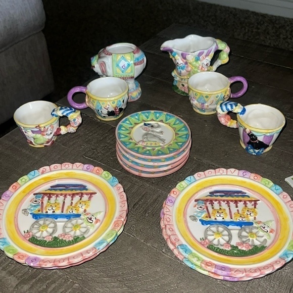 Vintage 1995 Mercuries Circus 14 Piece Hand Painted Children's Tea Set - Picture 1 of 14